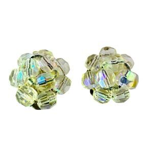 Vintage West Germany 1950s Aurora Borealis Crystal Cluster Clip On Earrings